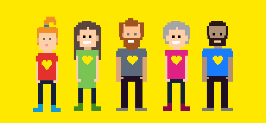 CI Crowd mit gelbem Pixel-Herz