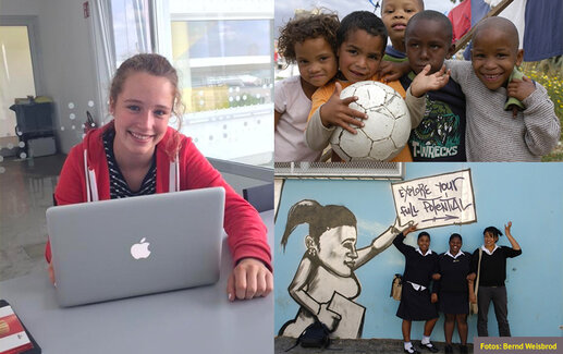 Anna am Laptop und Kinder aus Afrika