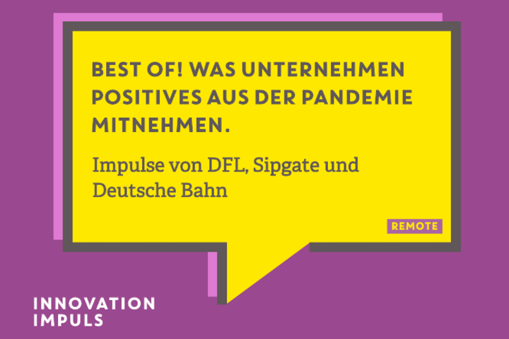 Poster Innovation Impuls 9 lila Schrift Sprechblase gelb